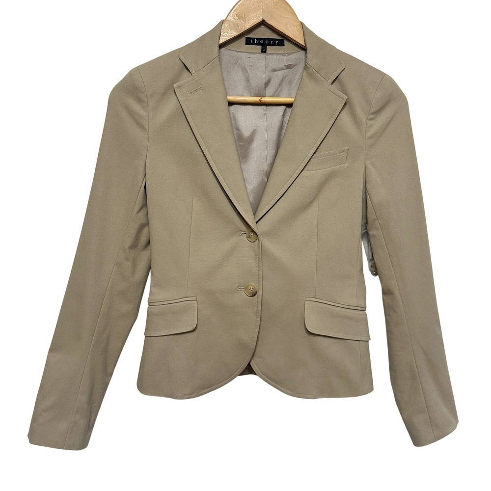 NEW Theory Amanda Blazer Womens 4 Oat Beige Stretch Canvas Two Button Workwear